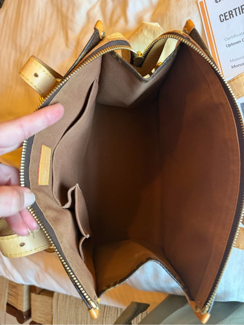 Louis Vuitton Brown Monogram Canvas Tote with Tan Leather Handles